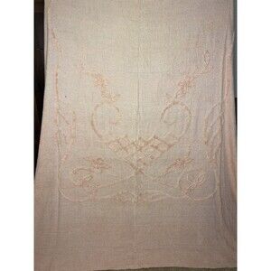Vtg Twin Pink Chenille Bedspread 90x100" Floral Stripe Granny Style